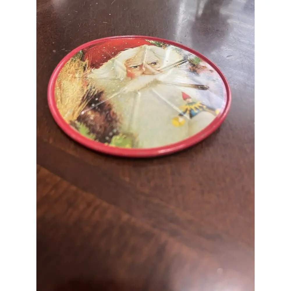 VTG 1986 Mrs. Grossman's 6 Pc Christmas Decor Santa Tin Coaster Set By Enesco